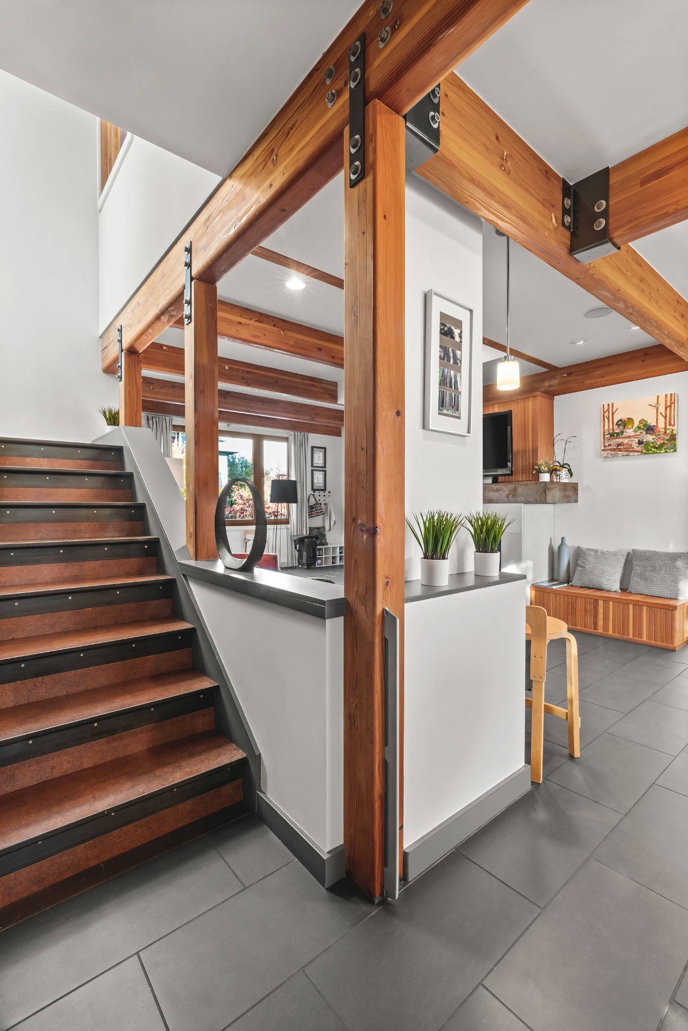 Stair and exposed wood structural detail